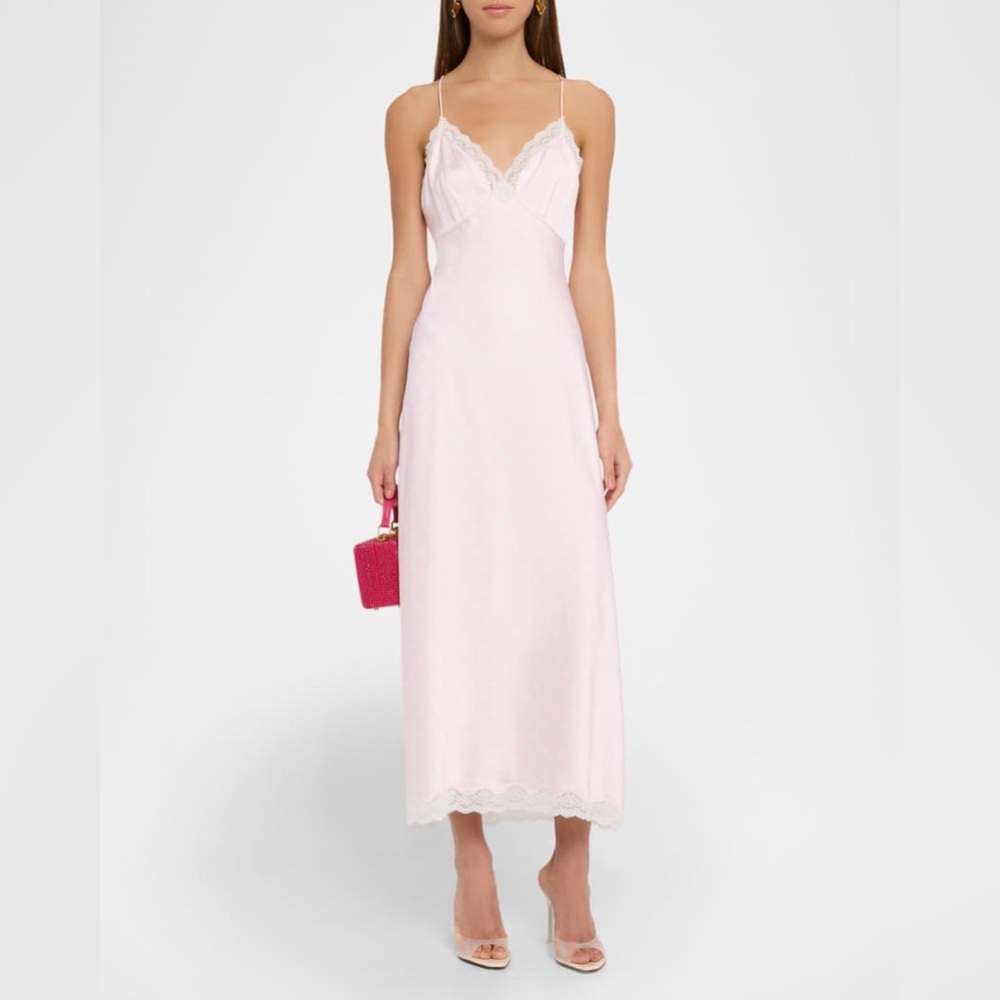 NWT $545 LoveShackFancy Manuela Satin Polka Dot Maxi Slip Dress - Picture 2 of 9